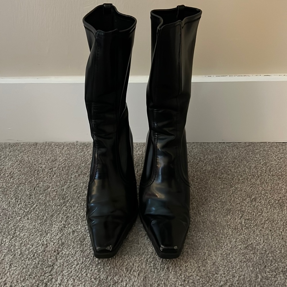 Enzo Angiolini black faux leather stretch boots